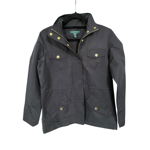 Lauren Ralph Lauren Women's Size Small Black Jacket Raincoat Gold Hardware Lined - Picture 1 of 8